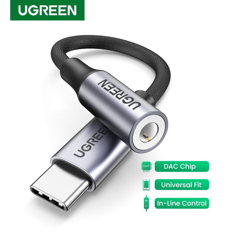 80154 Кабель UGREEN AV161 USB Type C - 3.5mm аудио, оплетка, алюминий, 0.1M